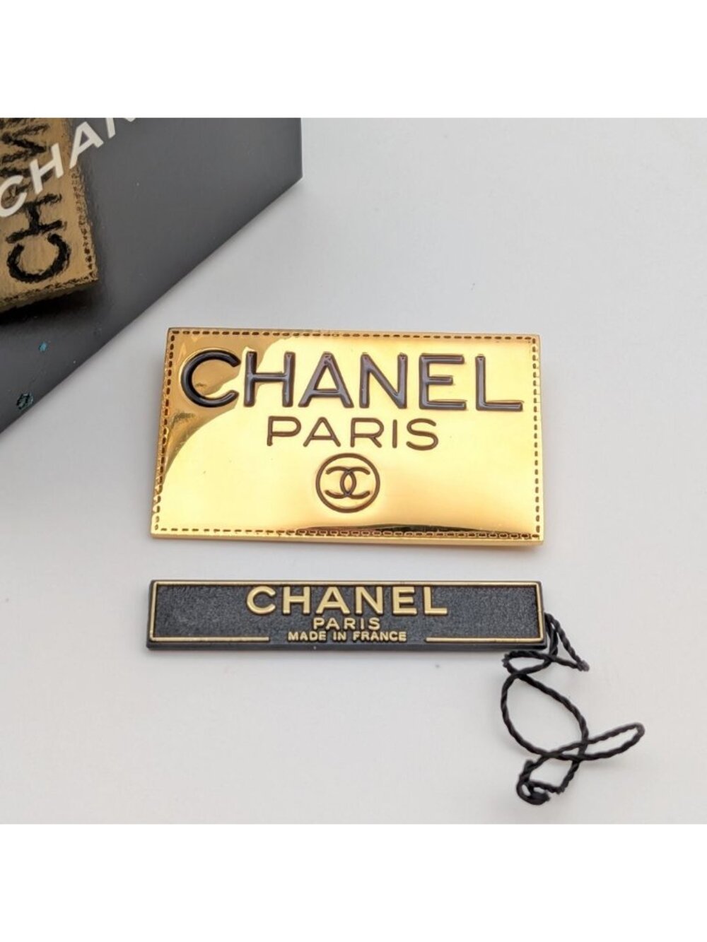 Chanel Brooch CC Logo Plate Gold First Era Vintage
